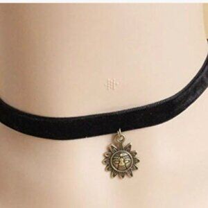 Sun charm Black Velvet Choker Necklace